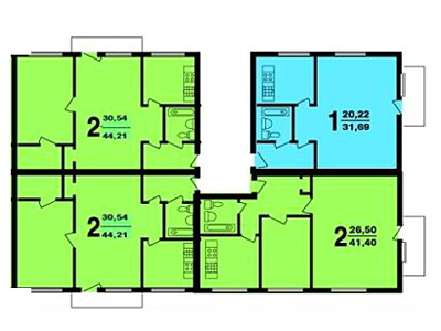 План секций в доме серии 1-510, тип 1