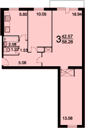 Трехкомнатная квартира в доме 1-515/5 план