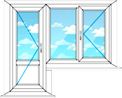 Балконный блок: окно 2 створки с дверью