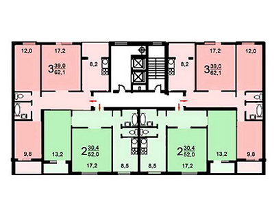 План секций в доме серии П-30, вариант 3