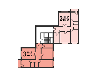 План секций в доме серии П-46 - трехкомнатные квартиры