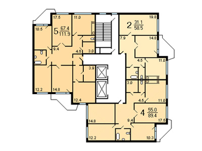 План секций в доме серии ПД-4 - тип 3