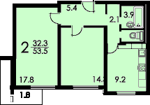 Двухкомнатная квартира в доме П3 план
